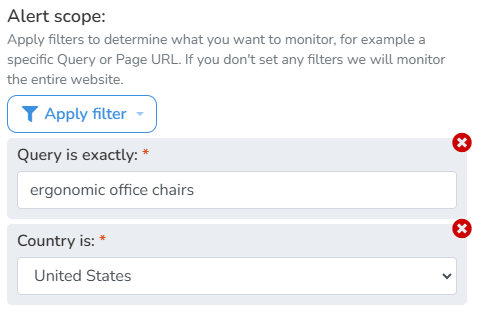 Limit the SEO Alert scope with filters.