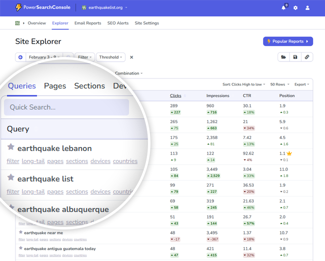 Screenshot of the data explorer