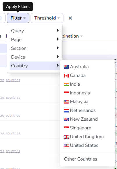 Filter by countries.