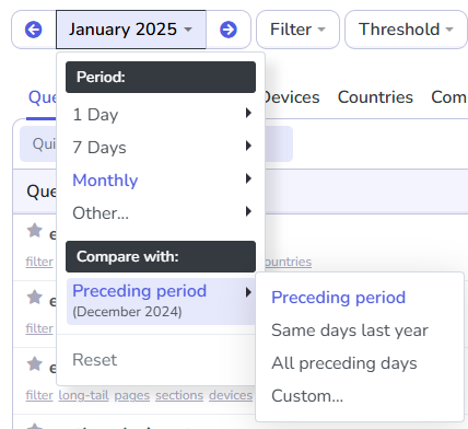 Choose your period and comparison period.